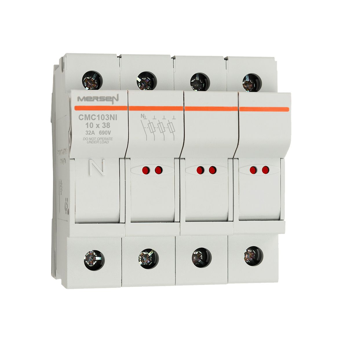 A1062692 - CMC10 modular fuse holder,IEC, 3P+N,indicator light,10x38,DIN rail mounting,IP20